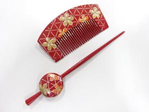 アンティーク　漆塗り蒔絵　櫛・簪セット